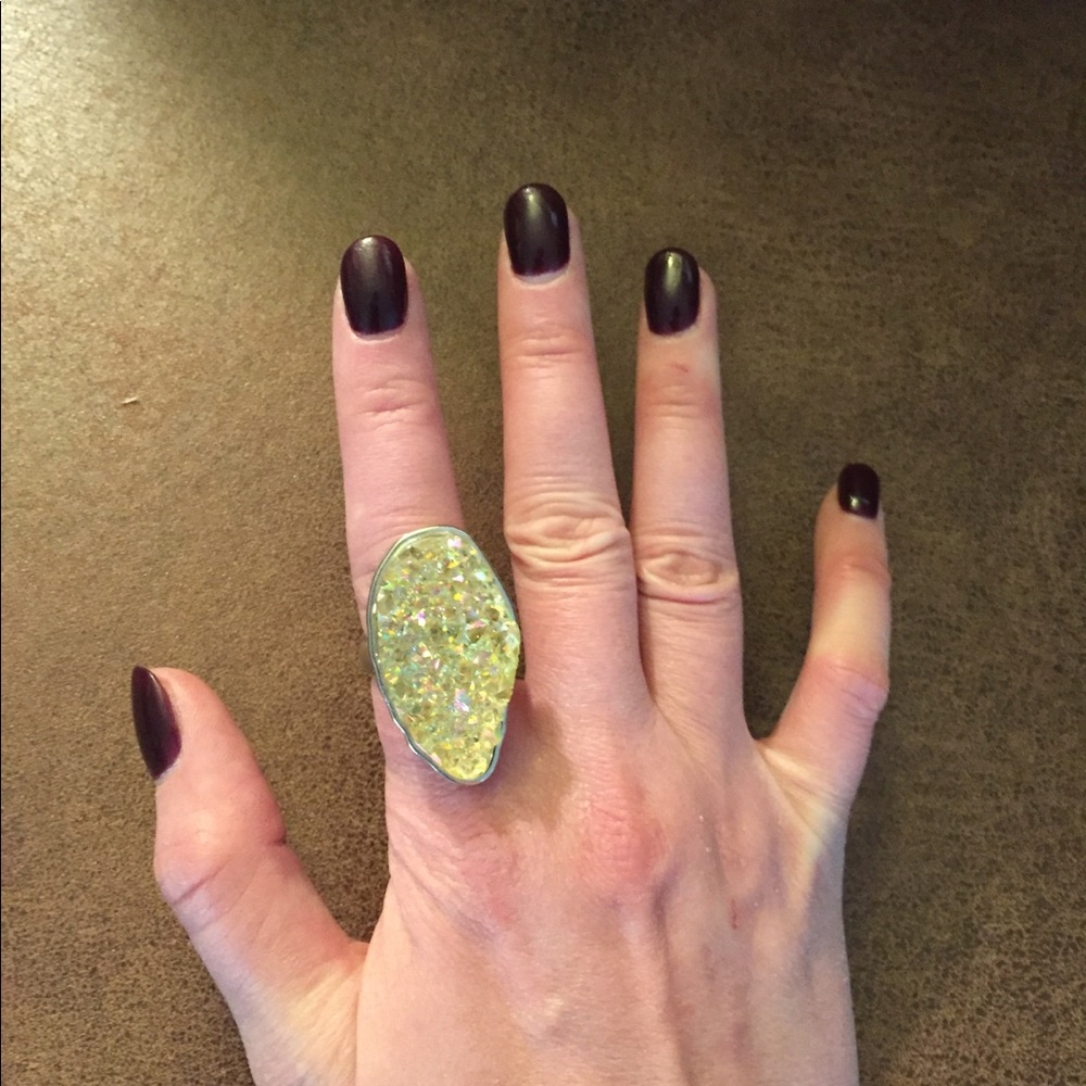 Golden druzy ring in silver